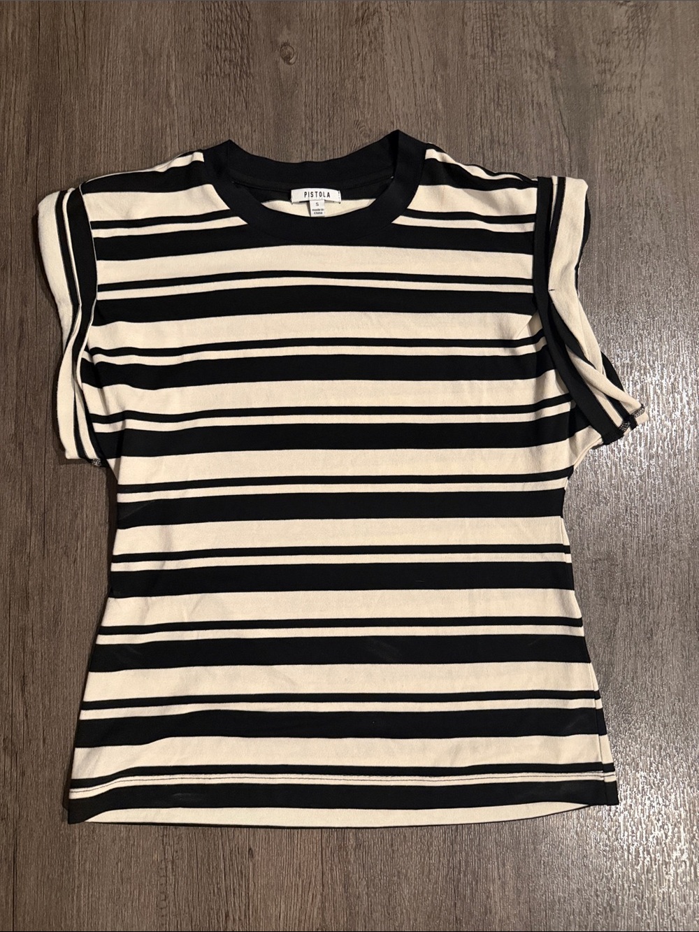 pistola Black & Cream Stripe Short Sleeve Knit Top